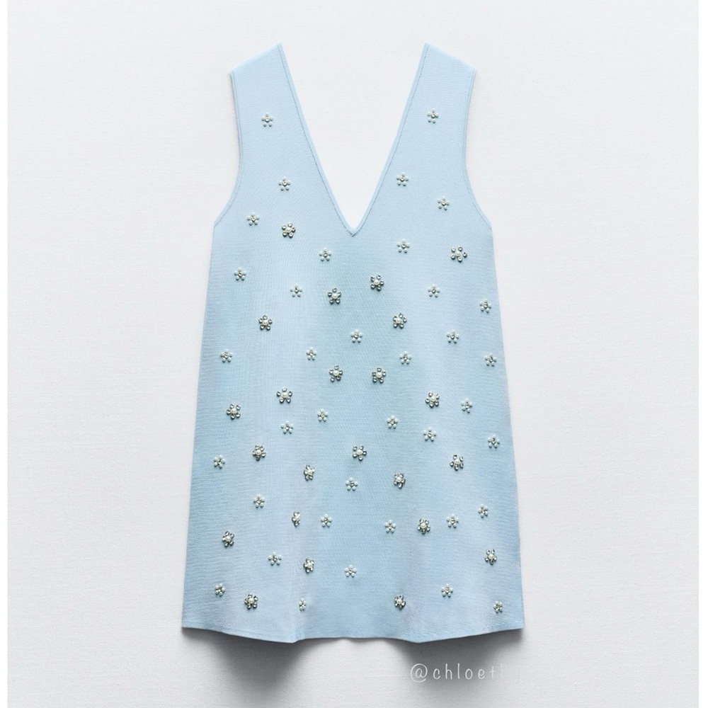 Zara Light Blue Embellished Mini Dress